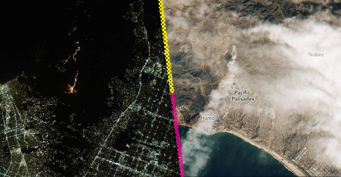 Así se ven los incendios en Los Ángeles desde el espacio